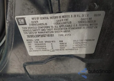 2008 Saturn Vue 4-Cyl Xe z USA, uszkodzony, nr VIN 3GSCL33P38S718181